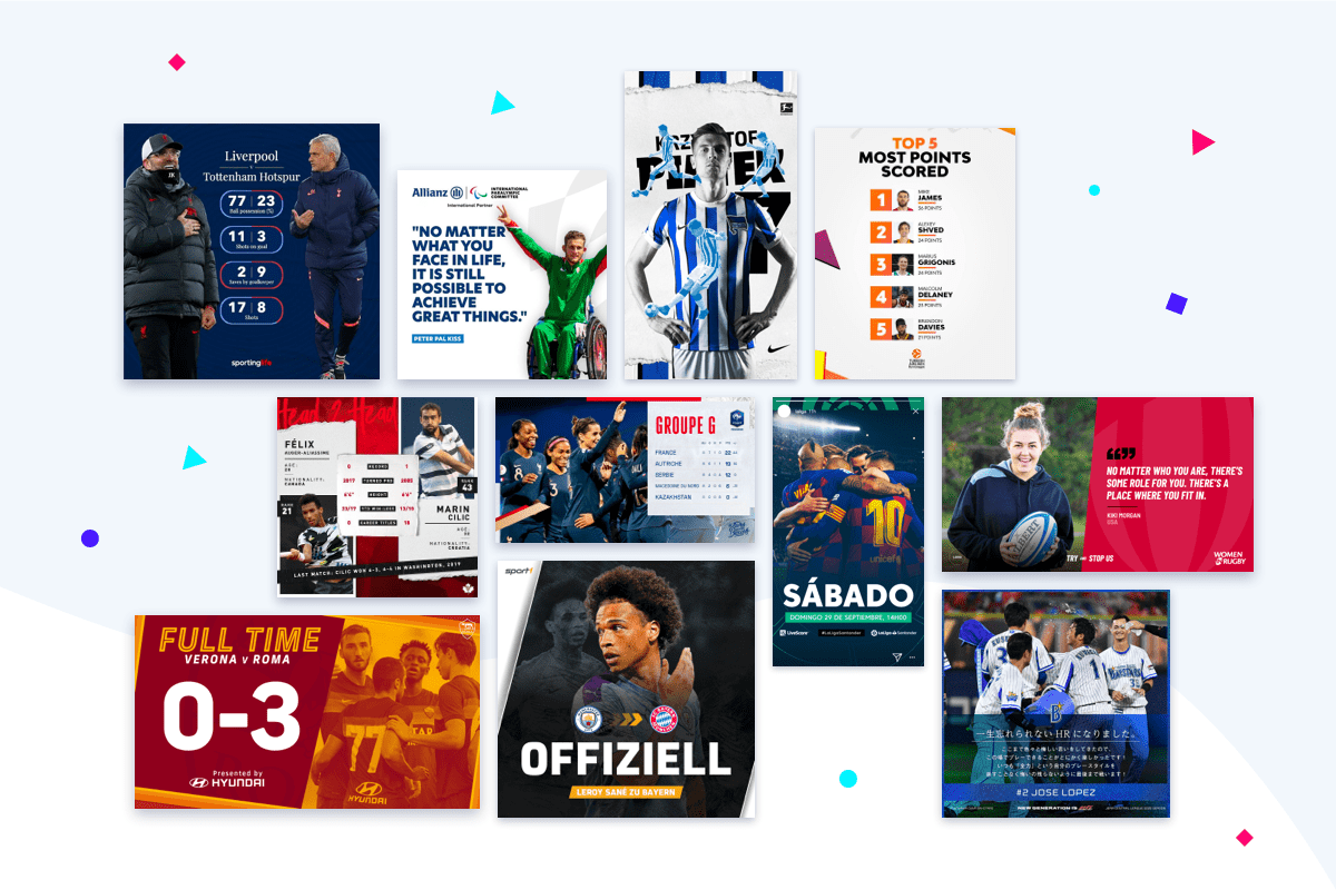 Sports example content templates by Content Stadium clients