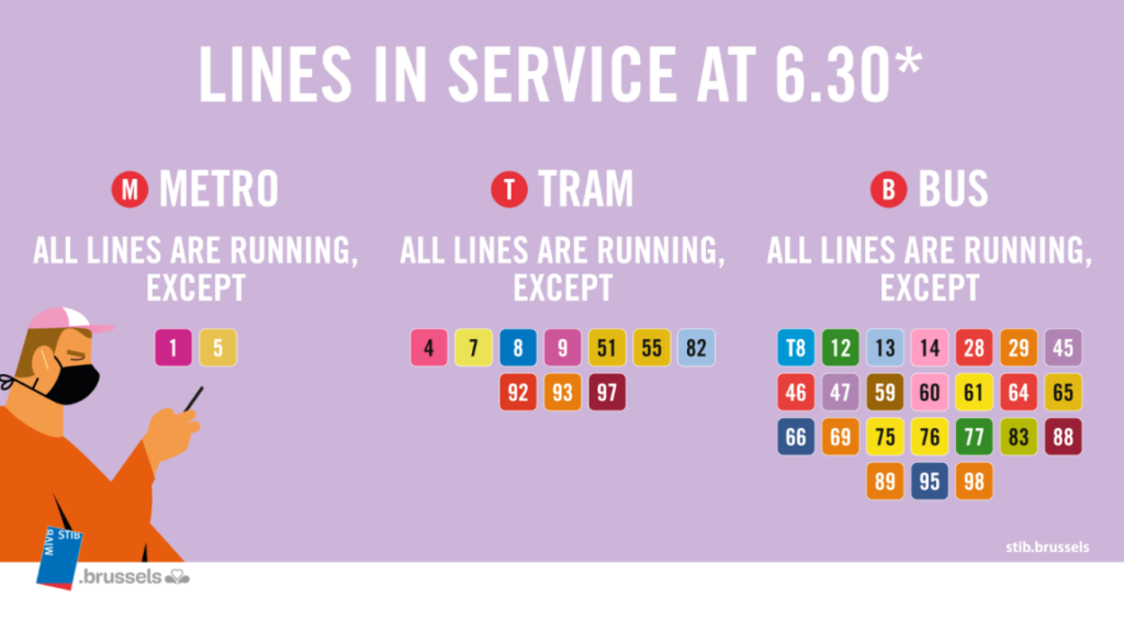 STIB/MIVB travel alert social media template with tram, metro and bus line data