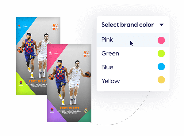 EuroLeague sports branded template with on-brand color switches