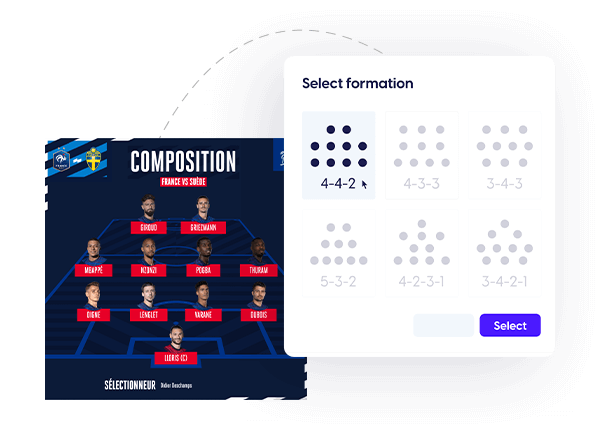 Sports template with one-click formation switch