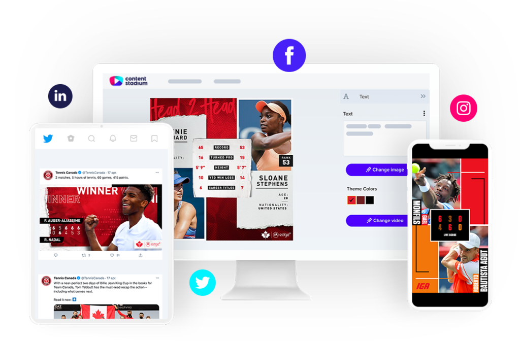 Tennis Canada social media templates in Content Stadium content creation tool