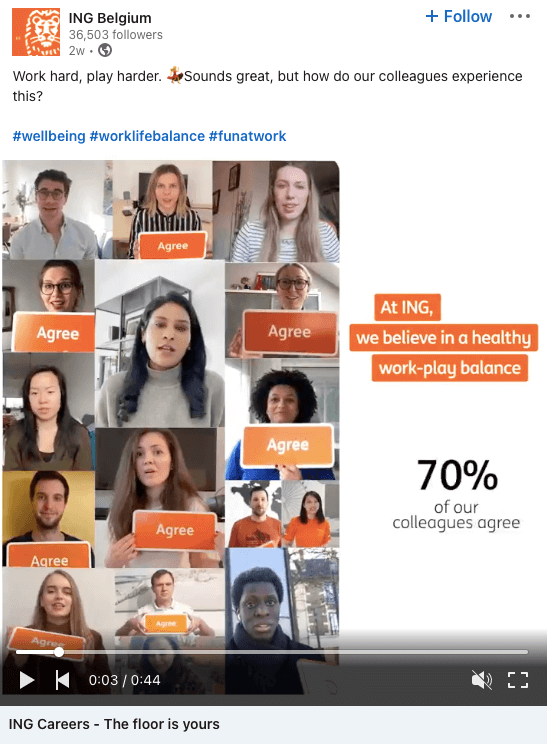 Example of a stat employer branding social media post from ING