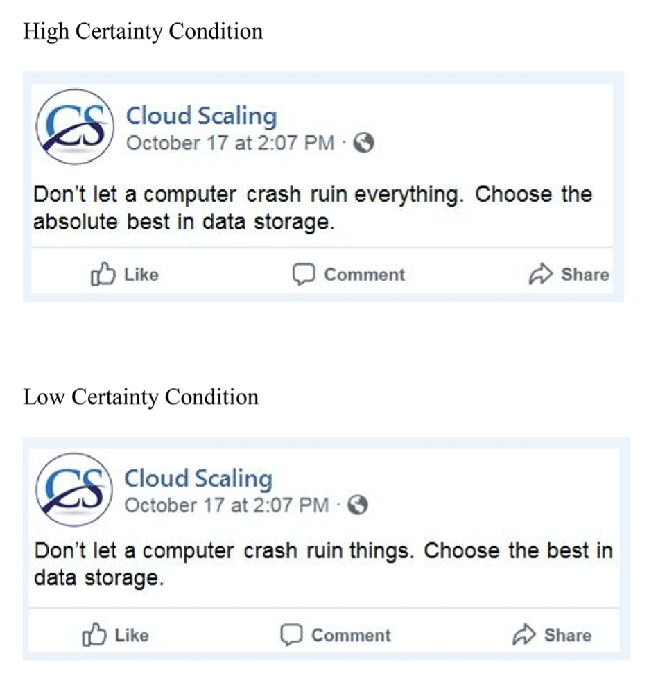 High-certainty and low-certainty social media post examples