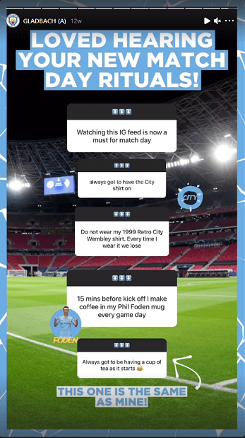 Manchester City Instagram Story with fans' match day rituals