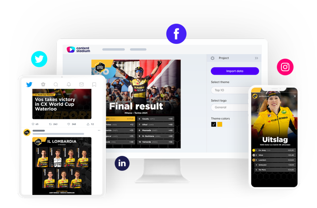 Team Jumbo-Visma's sports social media content inside the Content Stadium content creation tool