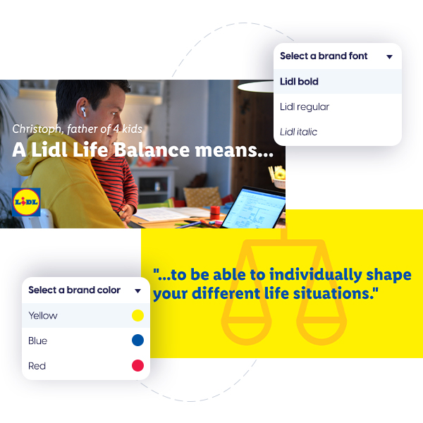 Lidl employer branding social media visuals with brand font and brand color drop downs