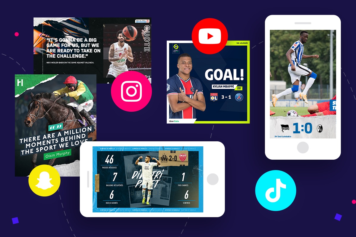 Sports social media content for Gen Z including post examples and TikTok, SnapChat and Instagram logos