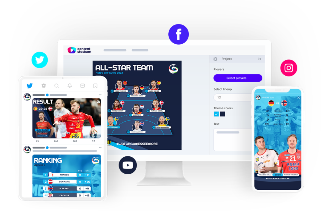 European Handball Federation social media visuals and templates in the Content Stadium tool