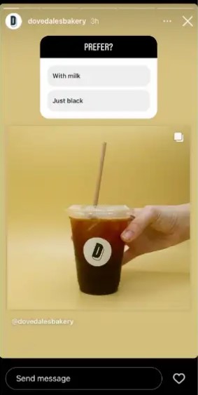 Instagram Story by @dovedalesbakery with a poll sticker