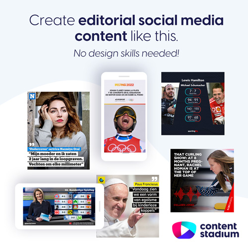 Examples of editorial social media templates and graphics created using our Content Stadium tools.