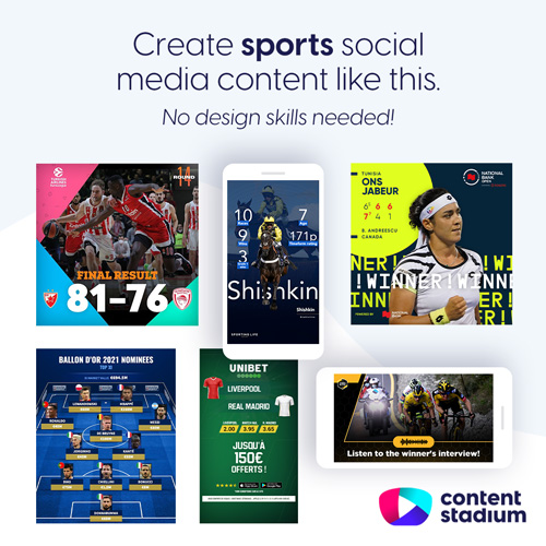 Examples of sports social media templates and graphics created using our Content Stadium tools.