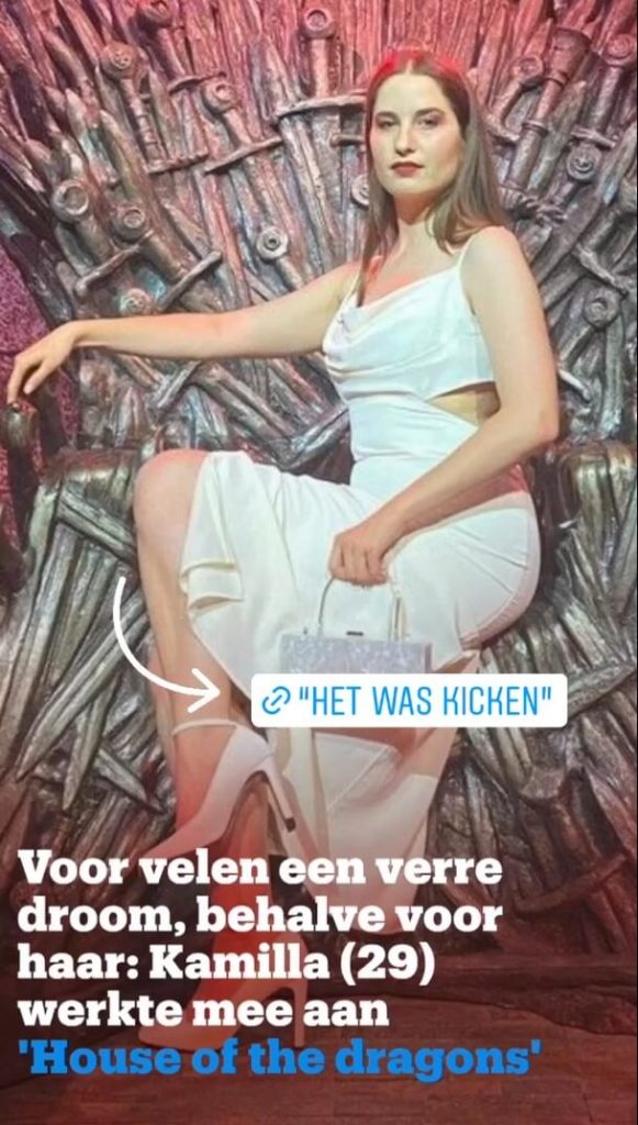 Instagram Story of Het Nieuwsblad featuring a woman and a quote in the brand colors and font