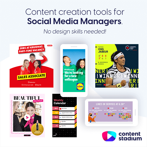 Examples of branded social media templates and graphics created using our Content Stadium tools.