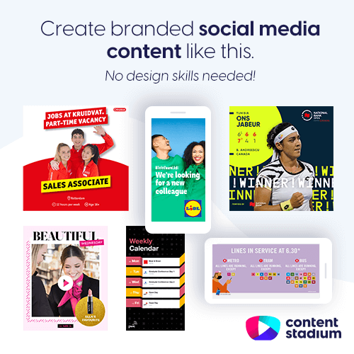 Examples of branded social media templates and graphics created using our Content Stadium tools.