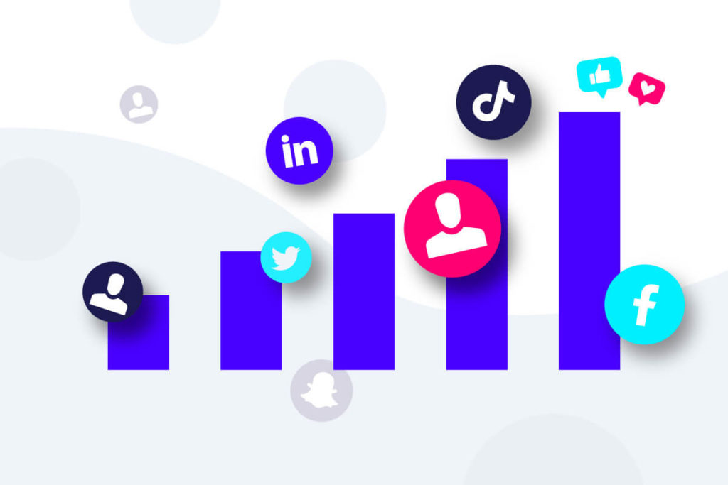 Bar chart with people and social media icons, representing employer branding trends and social media statistics