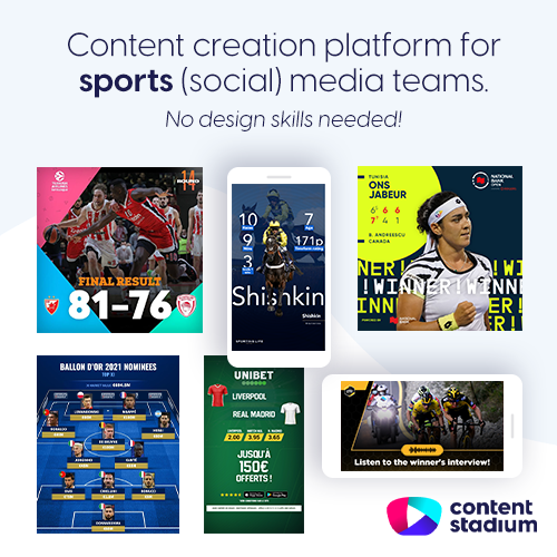 Examples of sports social media templates and graphics created using our Content Stadium content creation platform.