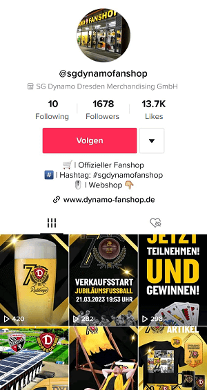 SG Dynamo Dresden's Fanshop TikTok account