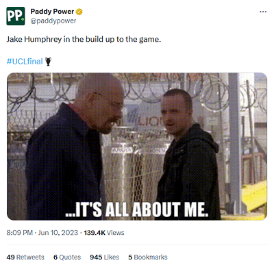 Sport betting content meme by Paddy Power on Twitter