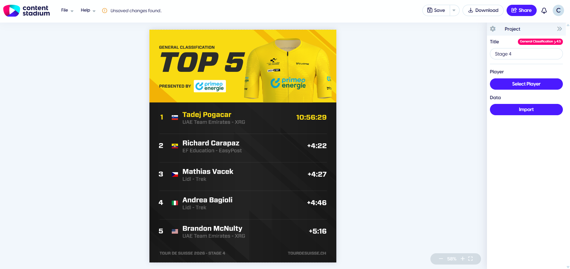 Tour de Suisse content creation with Content Stadium